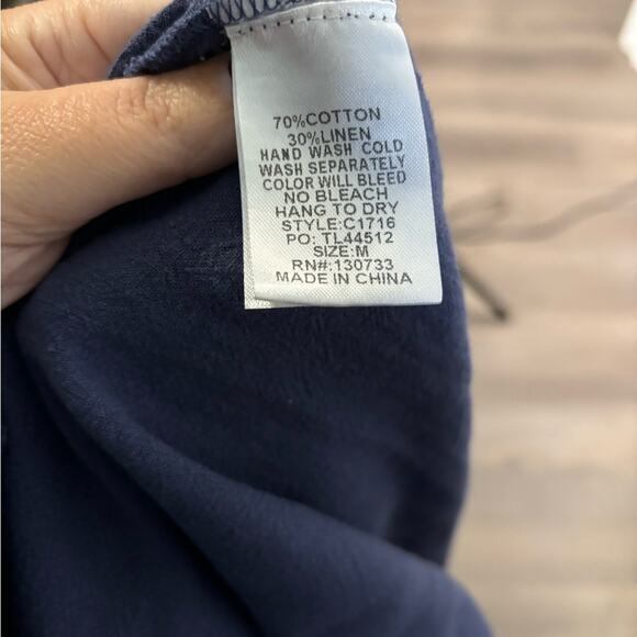 Umgee Blue Short Sleeve Shirt High Low Silhouette Fringe Trim Size Medium - Picture 5 of 6